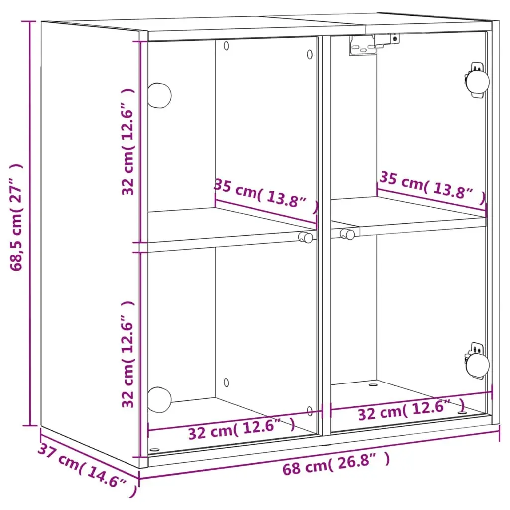 Wall Cabinet with Glass Doors White 68x37x68.5 cm 836490