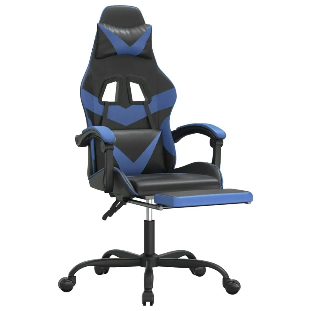 Swivel Gaming Chair with Footrest Black&Blue Faux Leather 349555