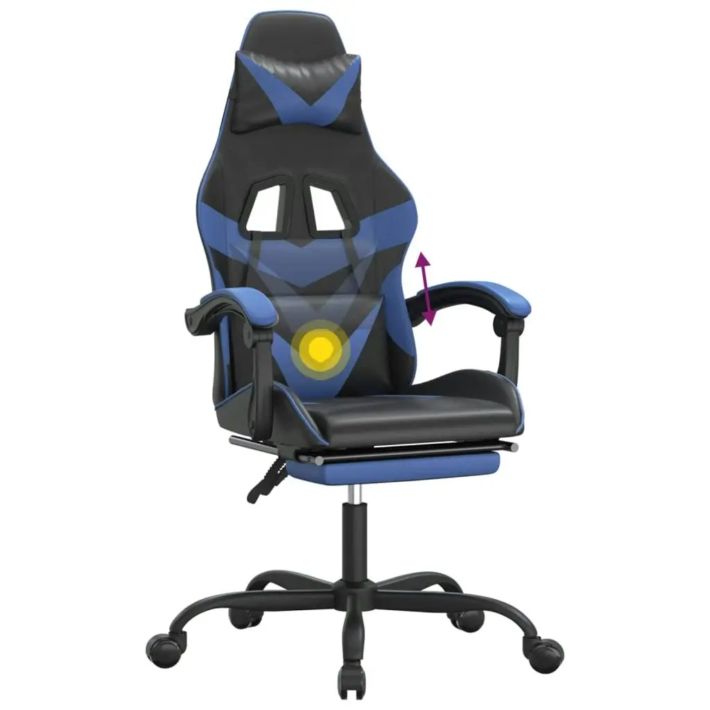 Swivel Gaming Chair with Footrest Black&Blue Faux Leather 349555