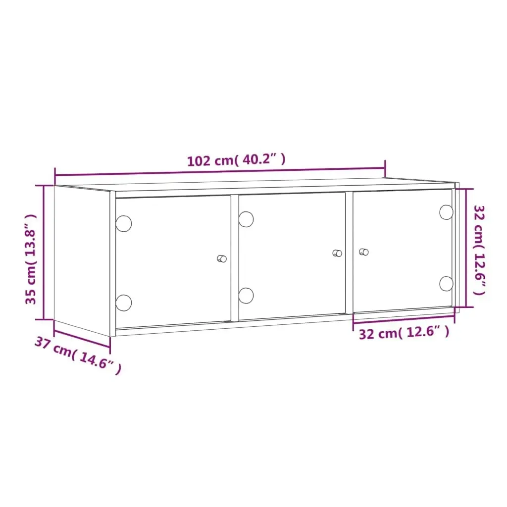 Wall Cabinet with Glass Doors White 102x37x35 cm 836511