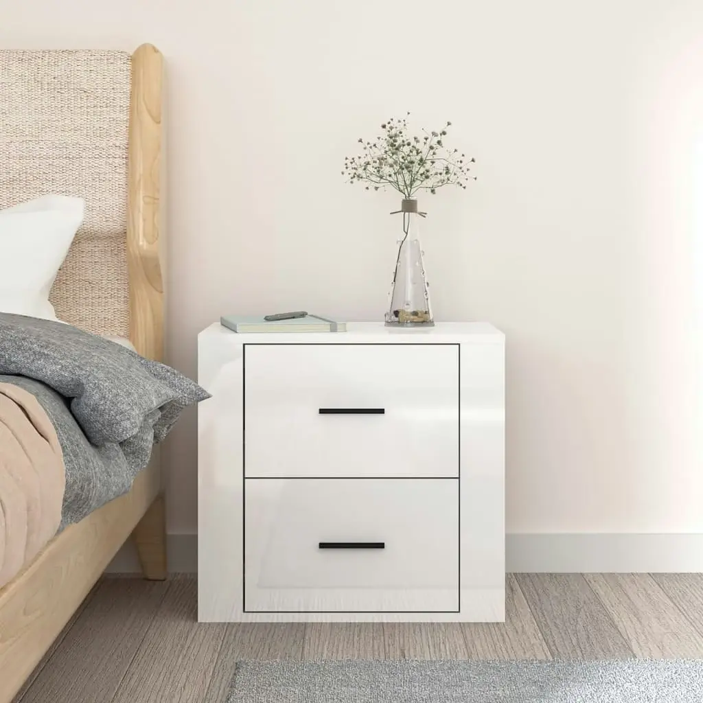 Wall-mounted Bedside Cabinet High Gloss White 50x36x47 cm 816858