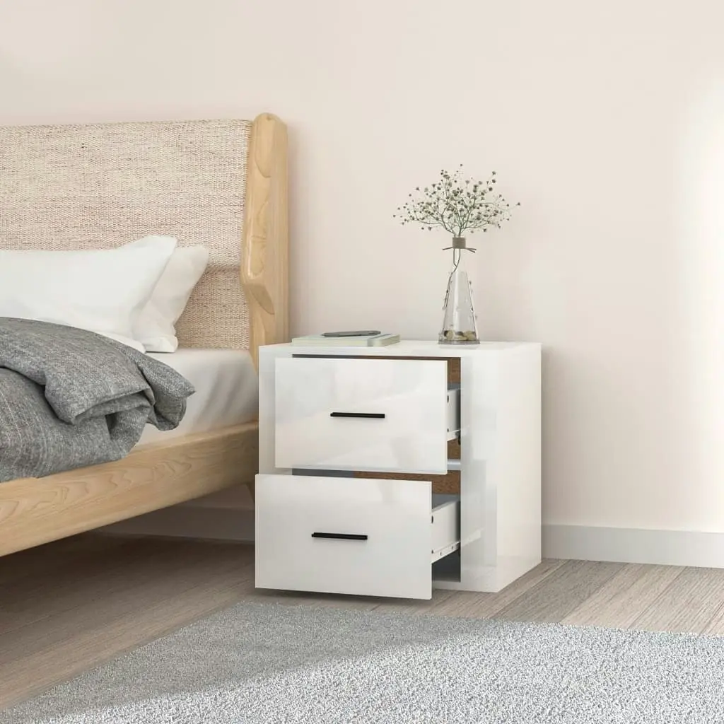 Wall-mounted Bedside Cabinet High Gloss White 50x36x47 cm 816858