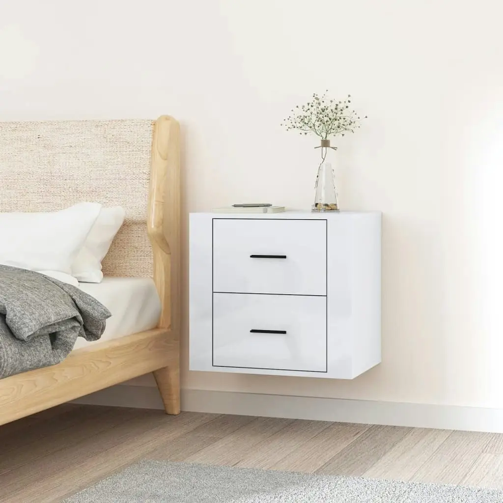 Wall-mounted Bedside Cabinet High Gloss White 50x36x47 cm 816858