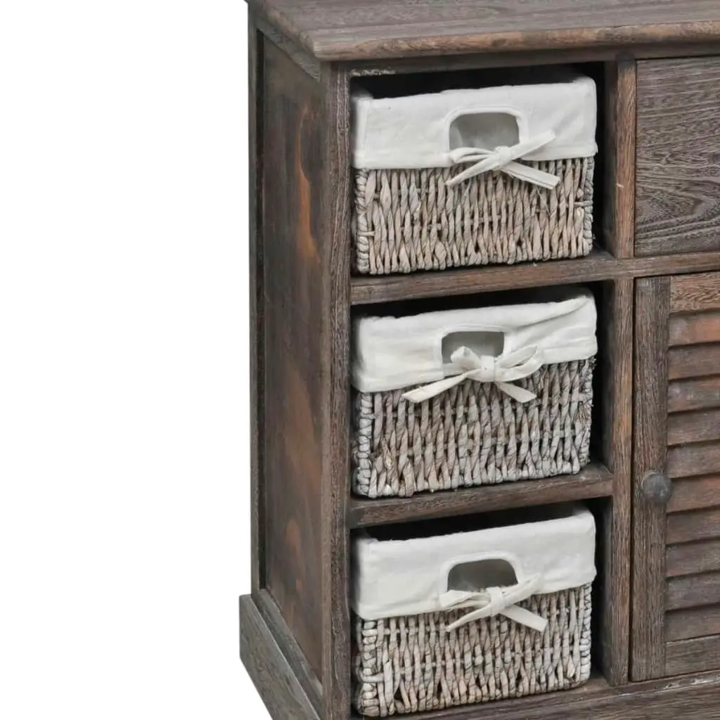 Wooden Cabinet 3 Left Weaving Baskets Brown 240795