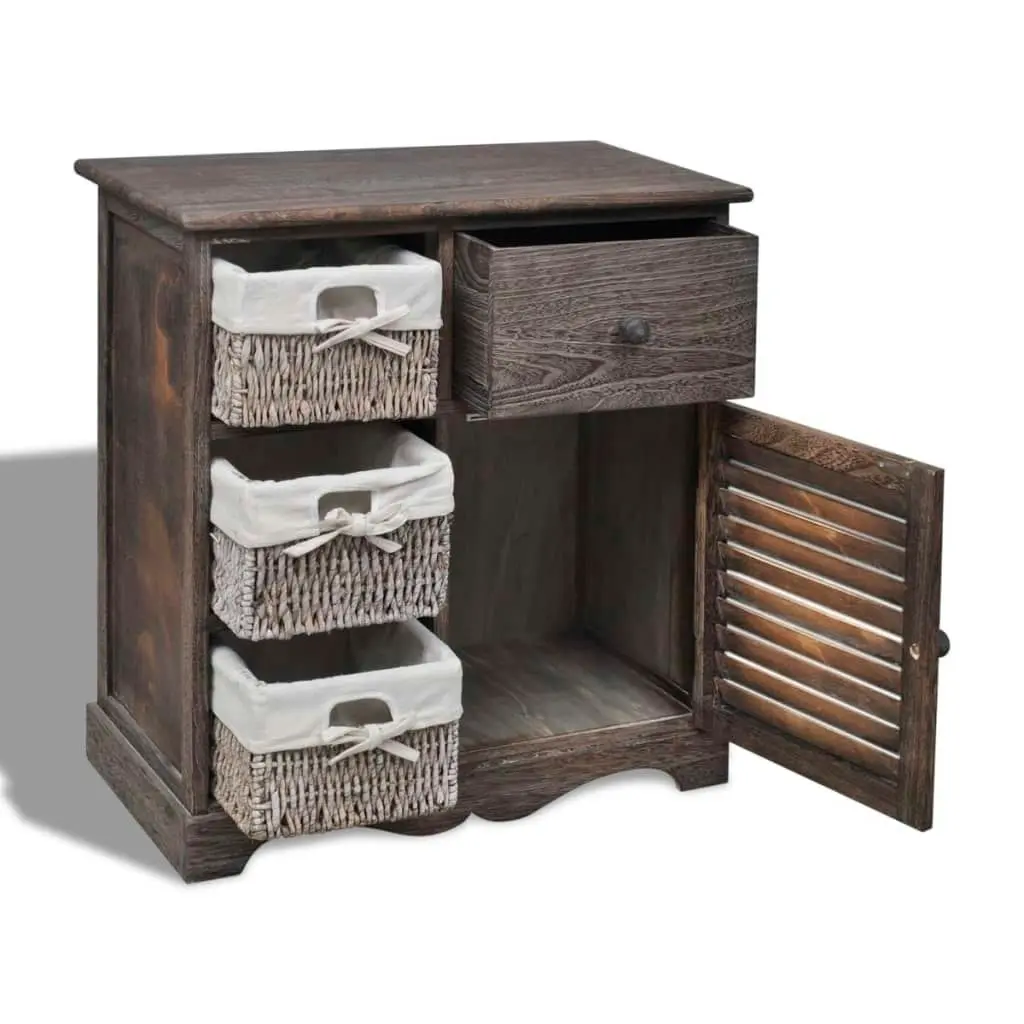 Wooden Cabinet 3 Left Weaving Baskets Brown 240795