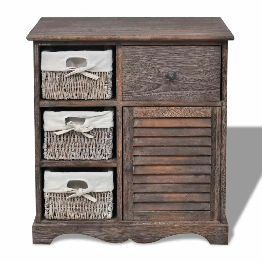 Wooden Cabinet 3 Left Weaving Baskets Brown 240795