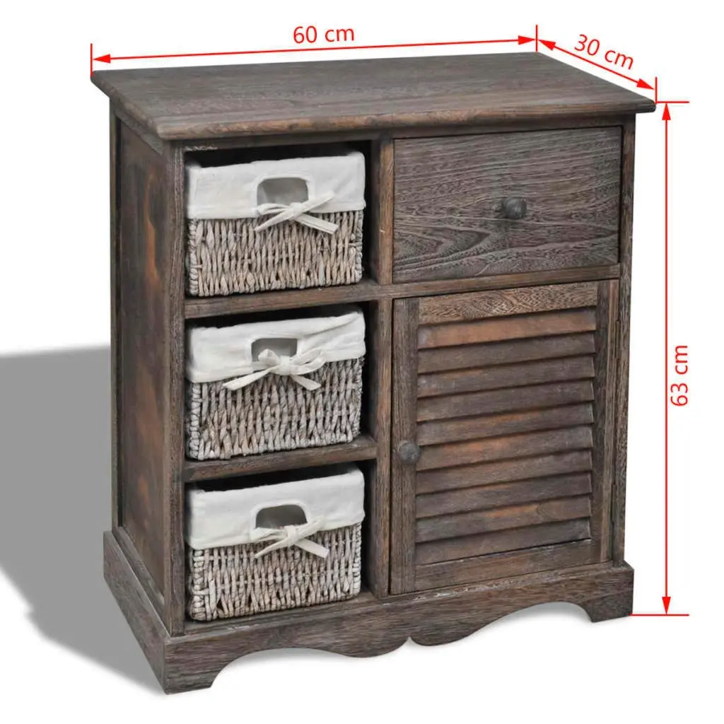 Wooden Cabinet 3 Left Weaving Baskets Brown 240795