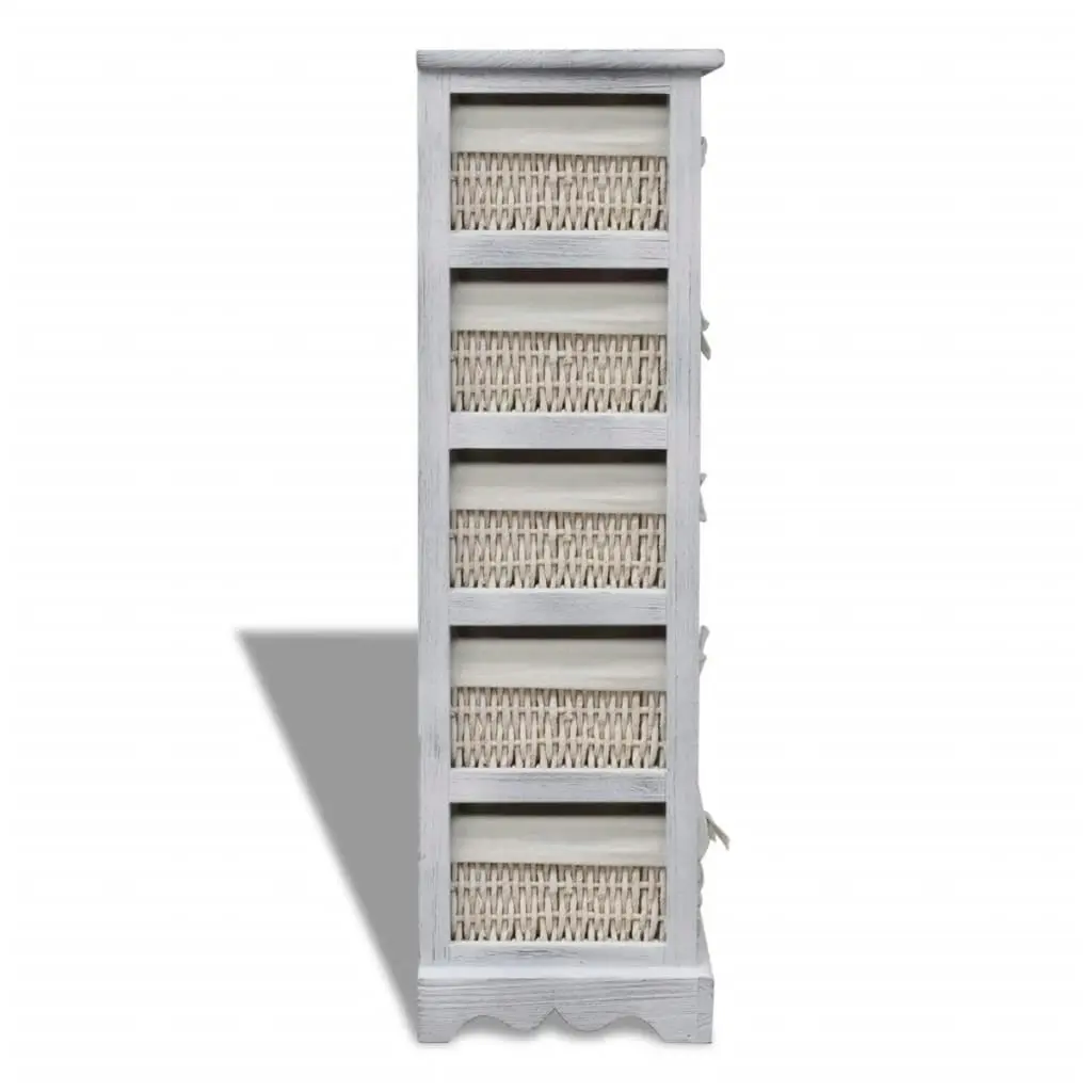 Wooden Storage Rack 5 Weaving Baskets White 240798