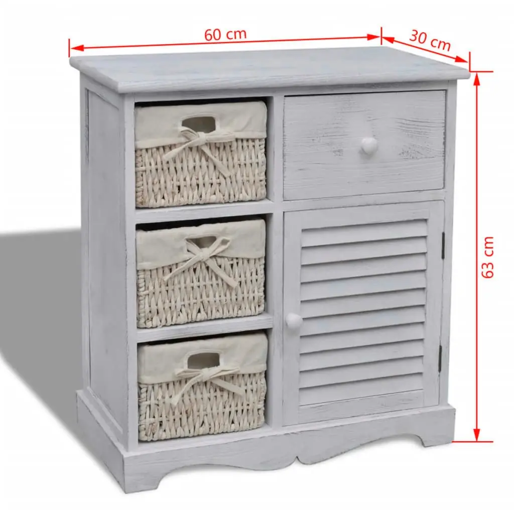 Wooden Cabinet 3 Left Weaving Baskets White 240794