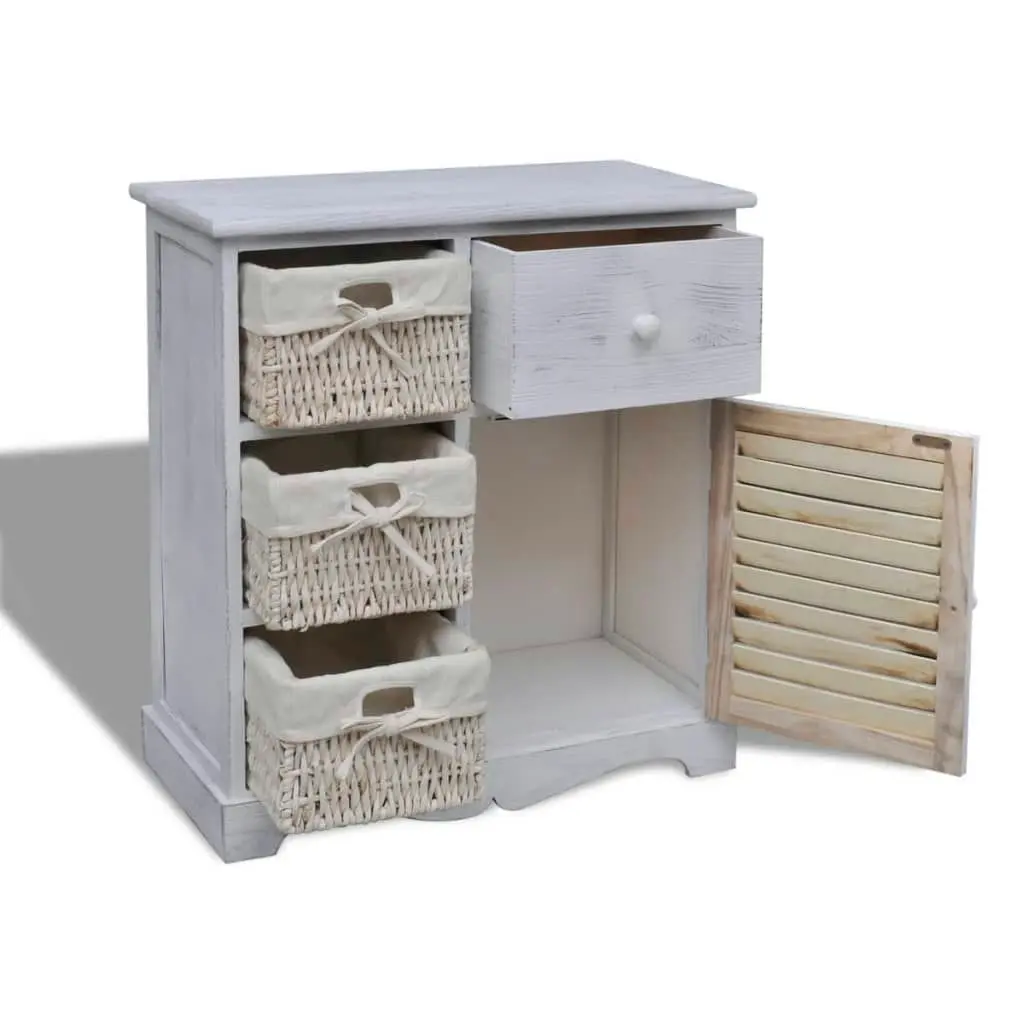 Wooden Cabinet 3 Left Weaving Baskets White 240794