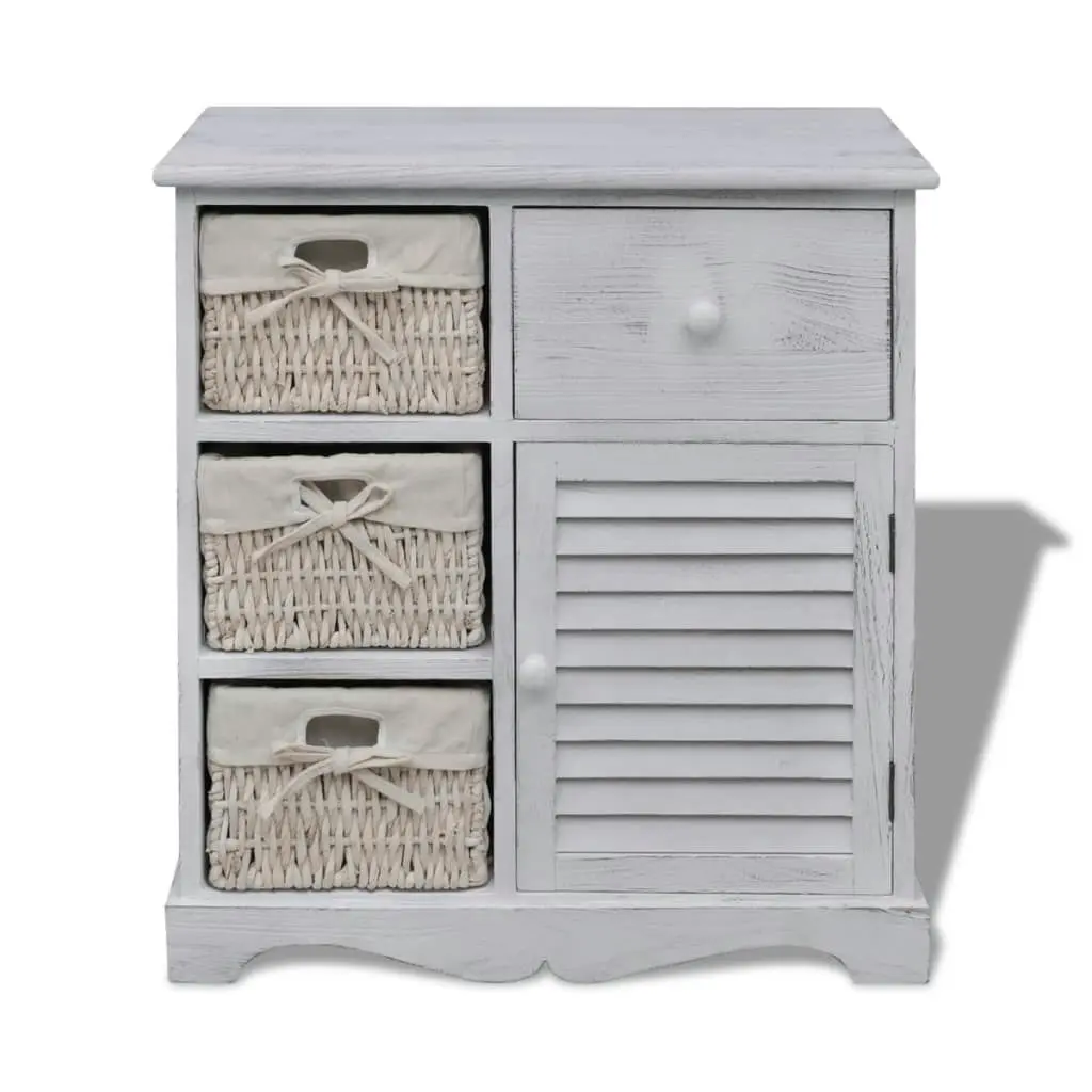 Wooden Cabinet 3 Left Weaving Baskets White 240794