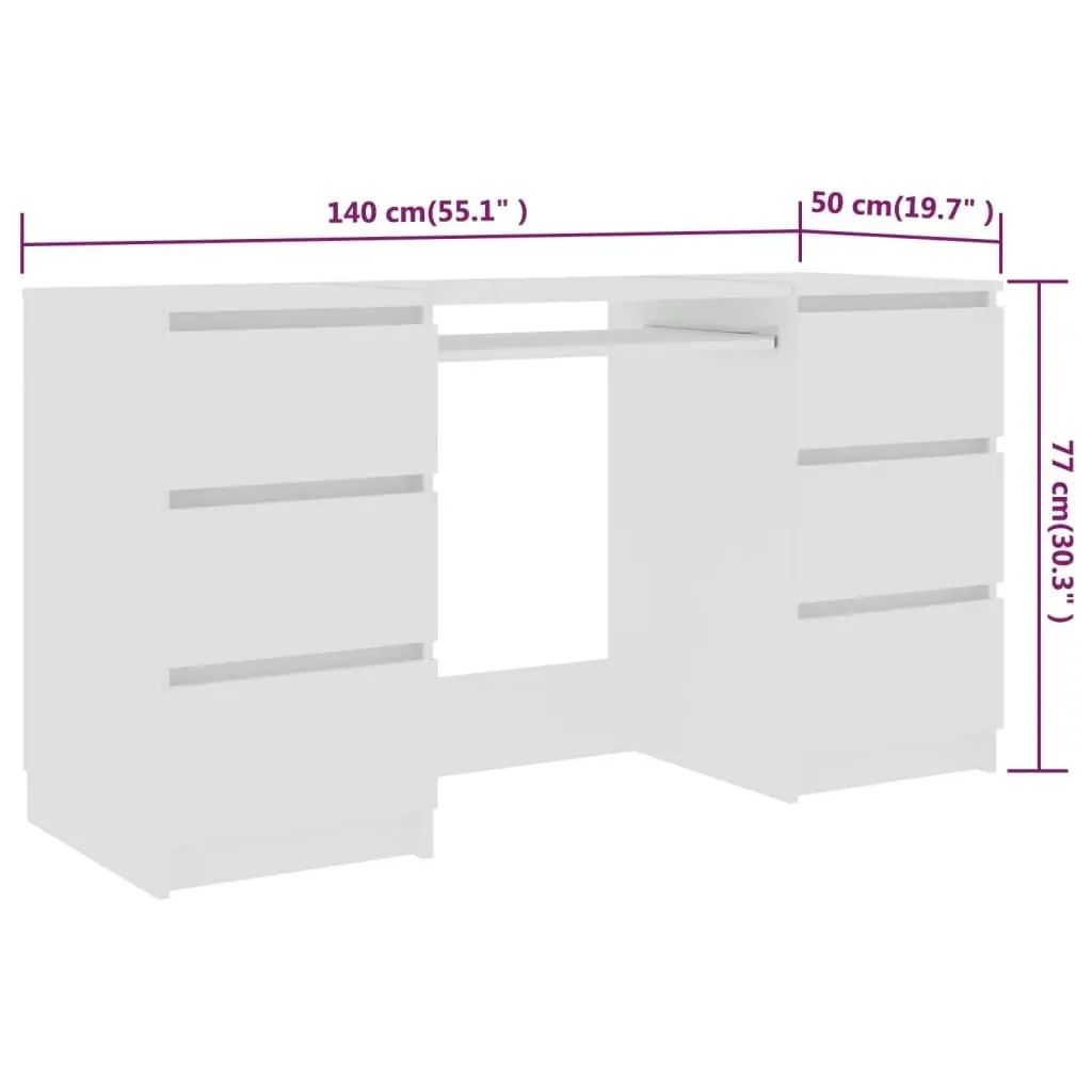 Writing Desk White 140x50x77 cm Engineered Wood 800810