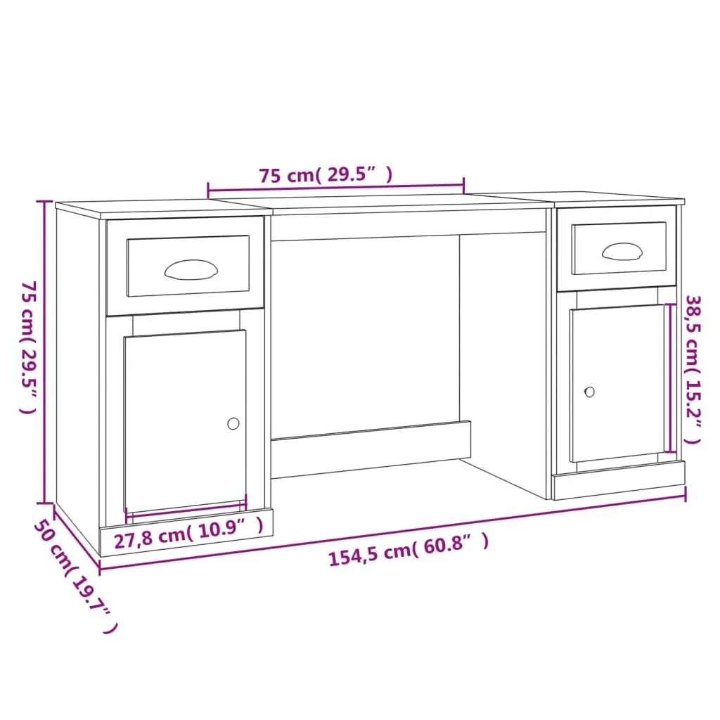 Desk with Cabinet Concrete Grey Engineered Wood 3185331