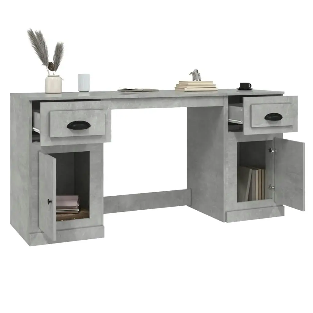 Desk with Cabinet Concrete Grey Engineered Wood 3185331