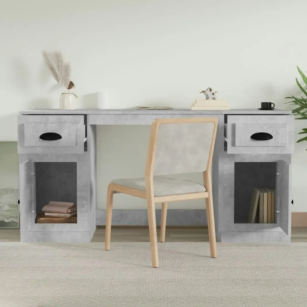 Desk with Cabinet Concrete Grey Engineered Wood 3185331