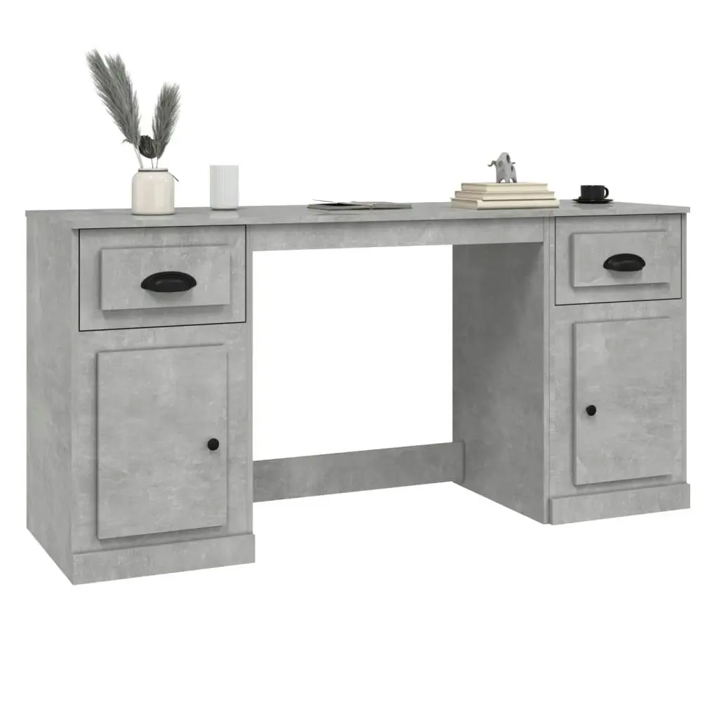 Desk with Cabinet Concrete Grey Engineered Wood 3185331