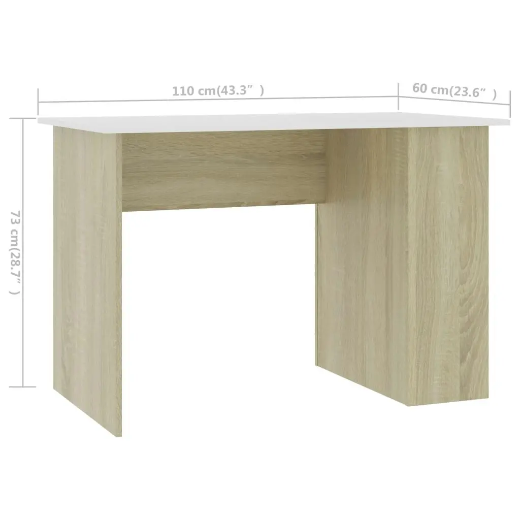 Desk White and Sonoma Oak 110x60x73 cm Engineered Wood 800581