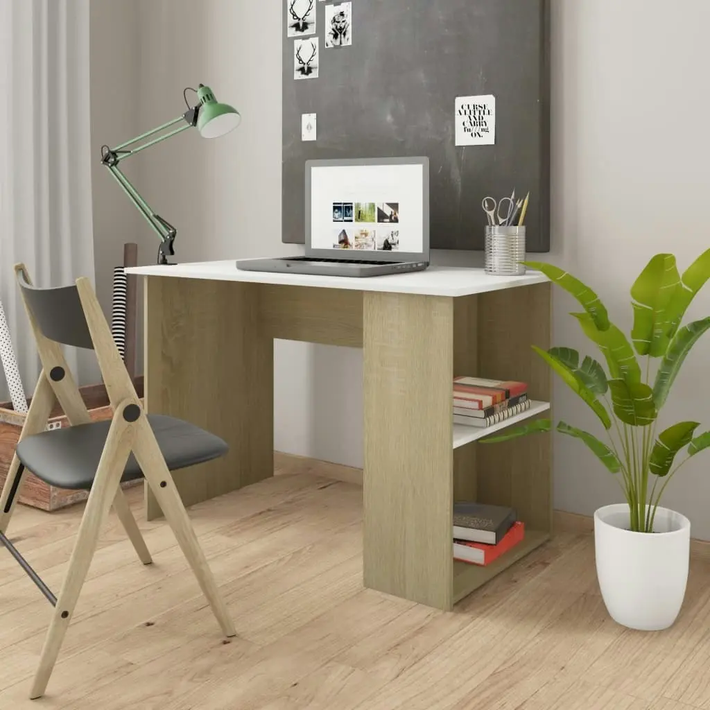 Desk White and Sonoma Oak 110x60x73 cm Engineered Wood 800581