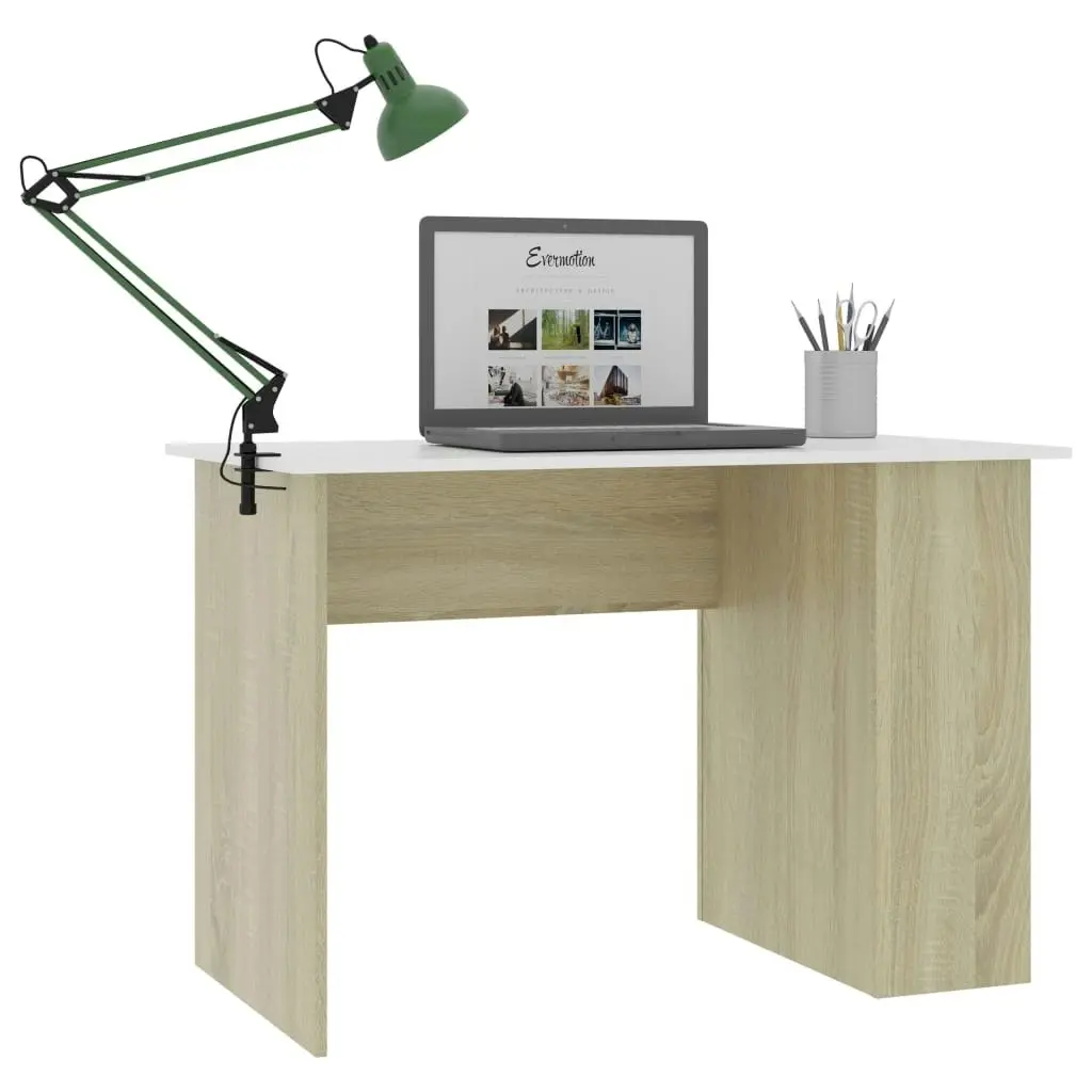 Desk White and Sonoma Oak 110x60x73 cm Engineered Wood 800581