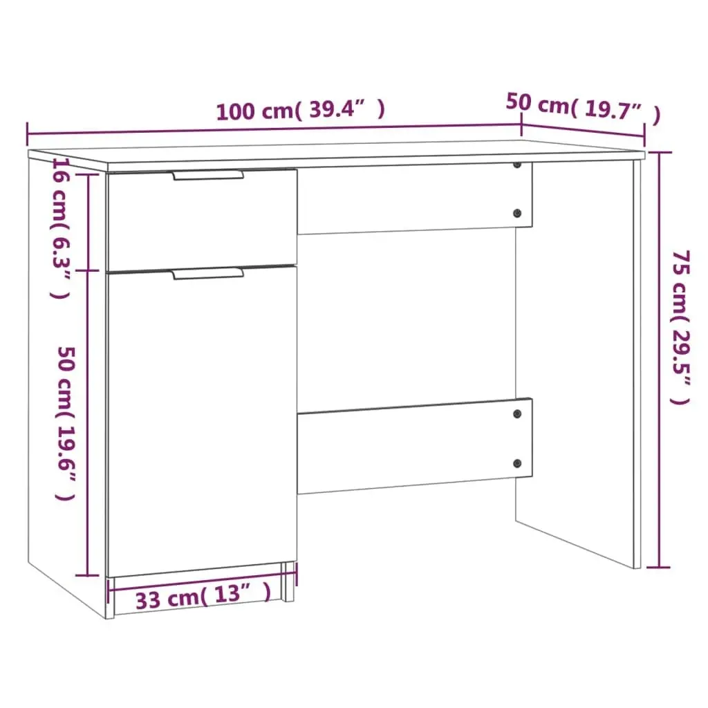 Desk White 100x50x75 cm Engineered Wood 811493