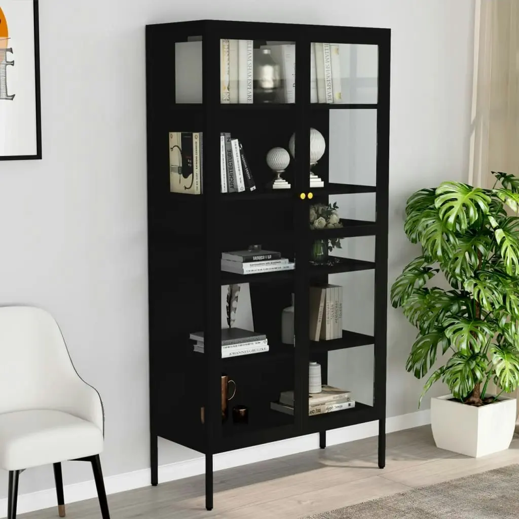 Display Cabinet Black 90x40x180 cm Steel and Tempered Glass 336079