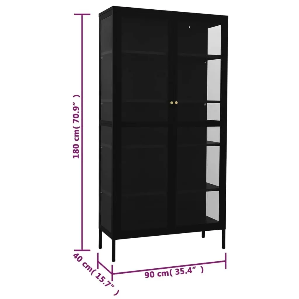 Display Cabinet Black 90x40x180 cm Steel and Tempered Glass 336079