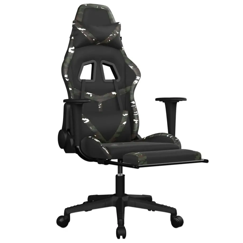 Massage Gaming Chair with Footrest Black&Camouflage Faux Leather 345444