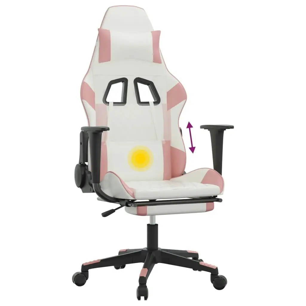 Massage Gaming Chair with Footrest White&Pink Faux Leather 345530