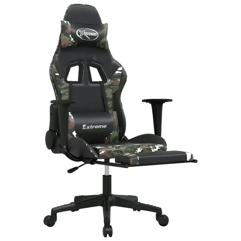 Massage Gaming Chair with Footrest Black&Camouflage Faux Leather 345468