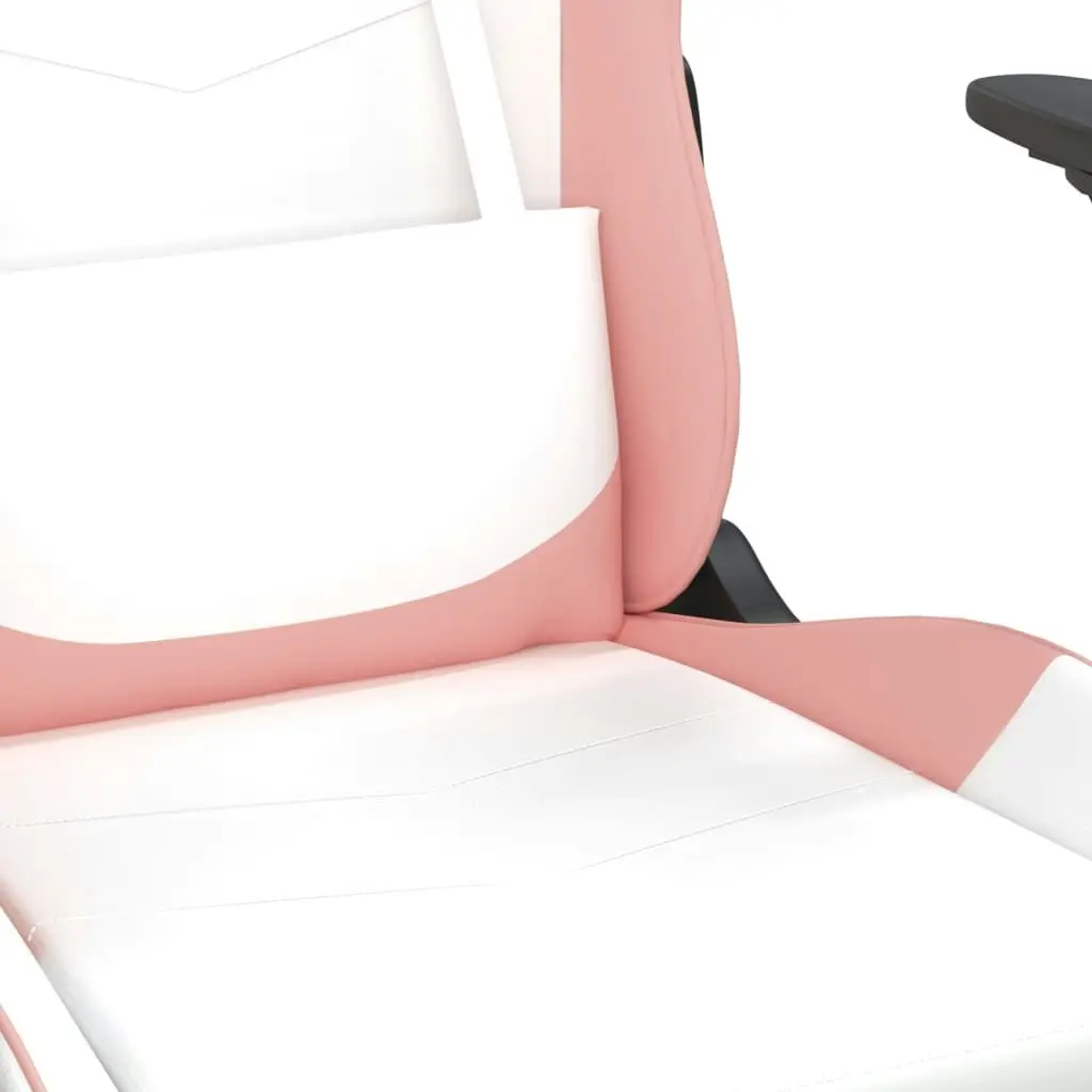 Massage Gaming Chair with Footrest White&Pink Faux Leather 345420