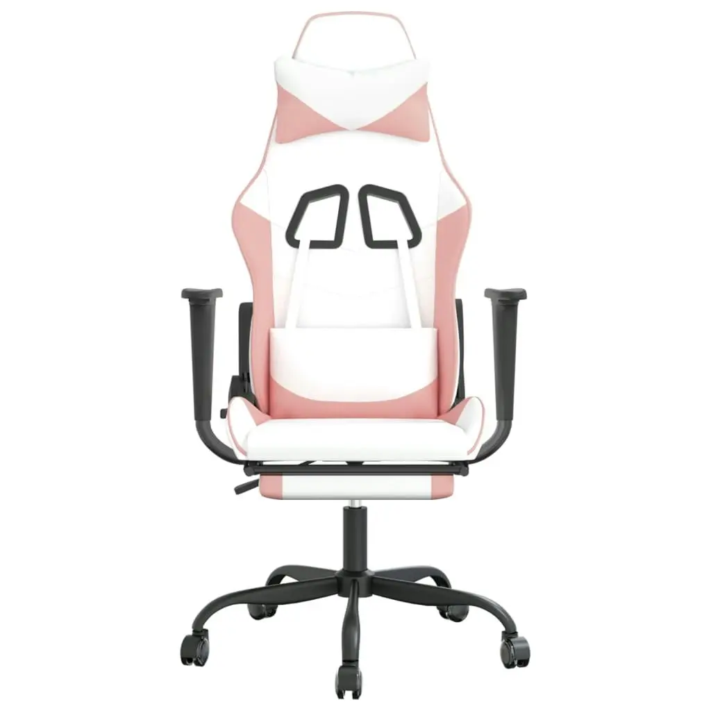 Massage Gaming Chair with Footrest White&Pink Faux Leather 345420