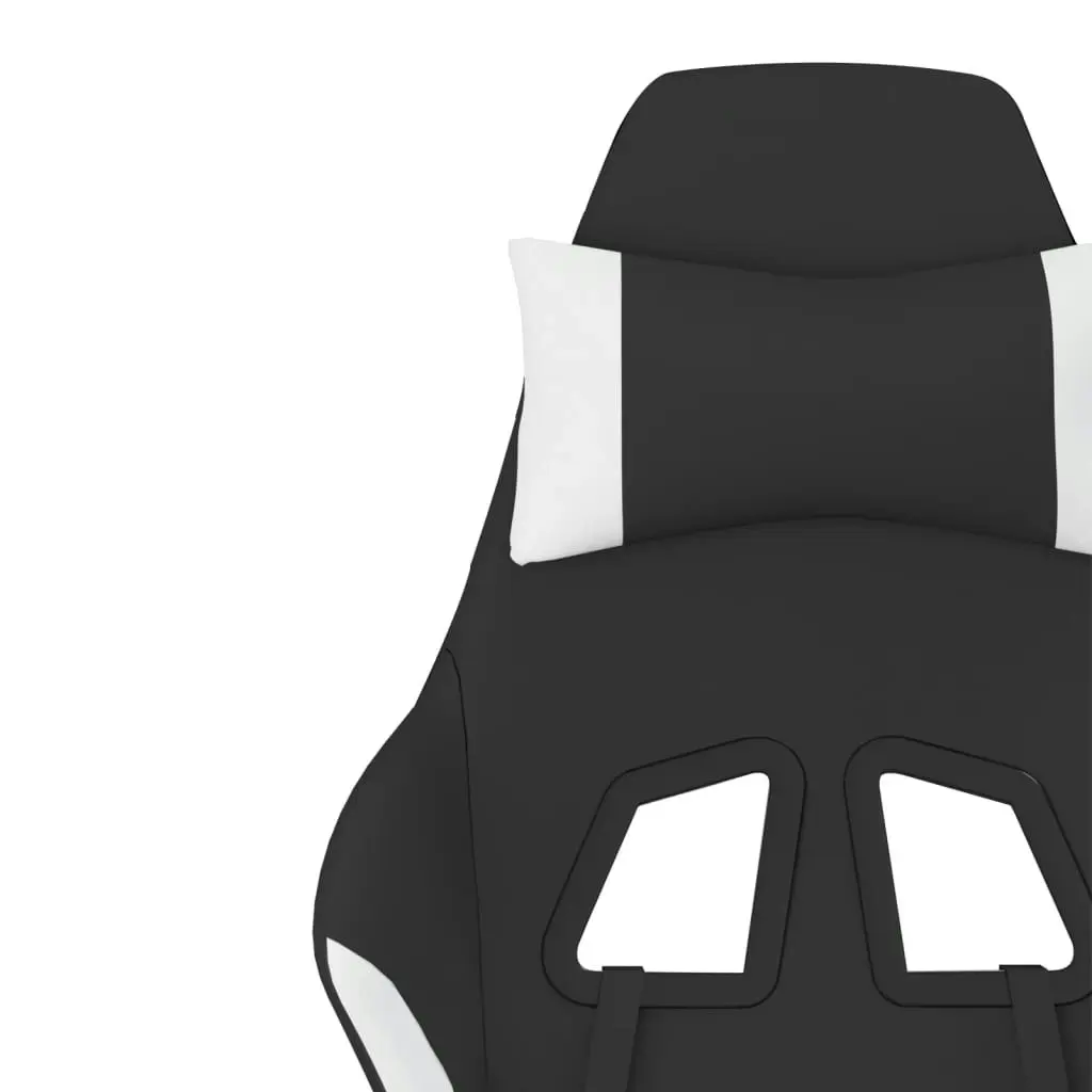 Massage Gaming Chair with Footrest Black and White Fabric 345508