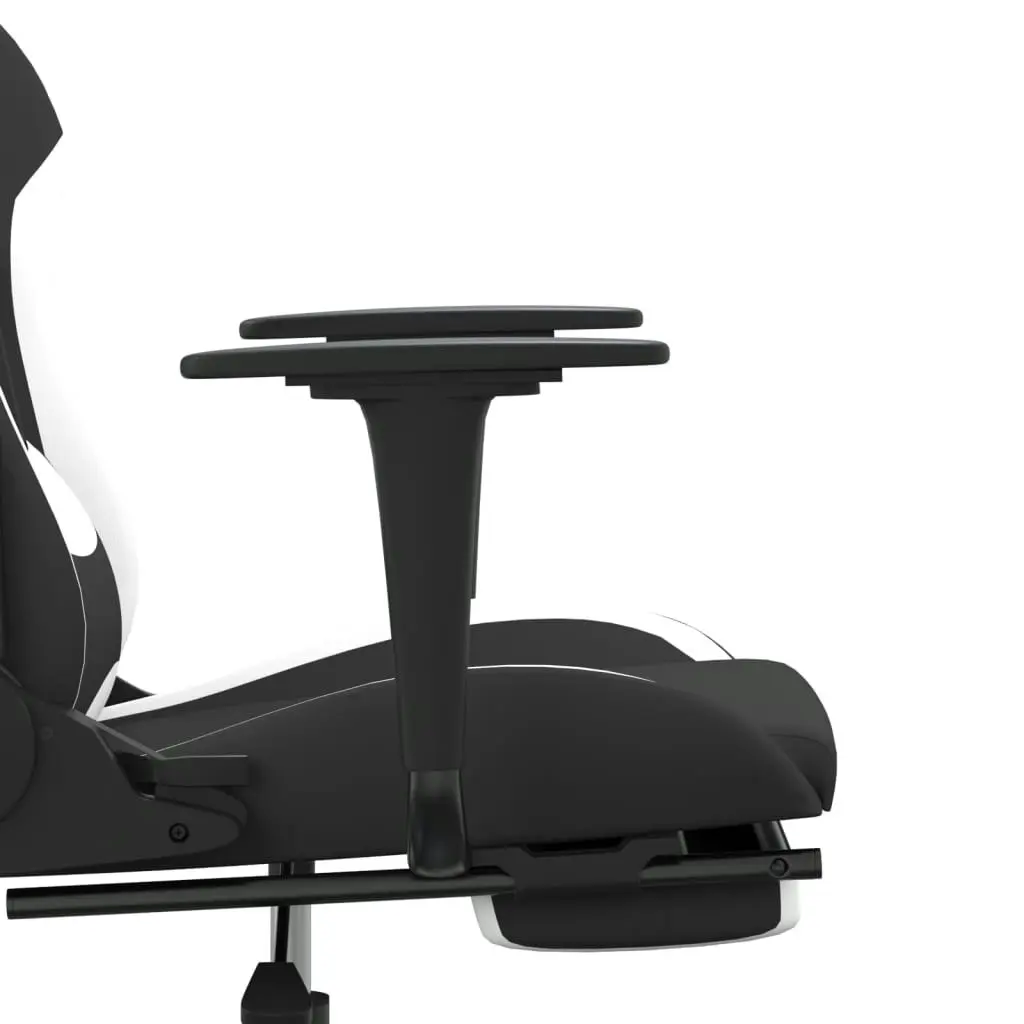 Massage Gaming Chair with Footrest Black and White Fabric 345508