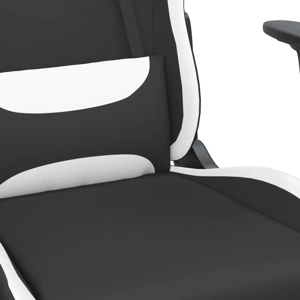 Massage Gaming Chair with Footrest Black and White Fabric 345508