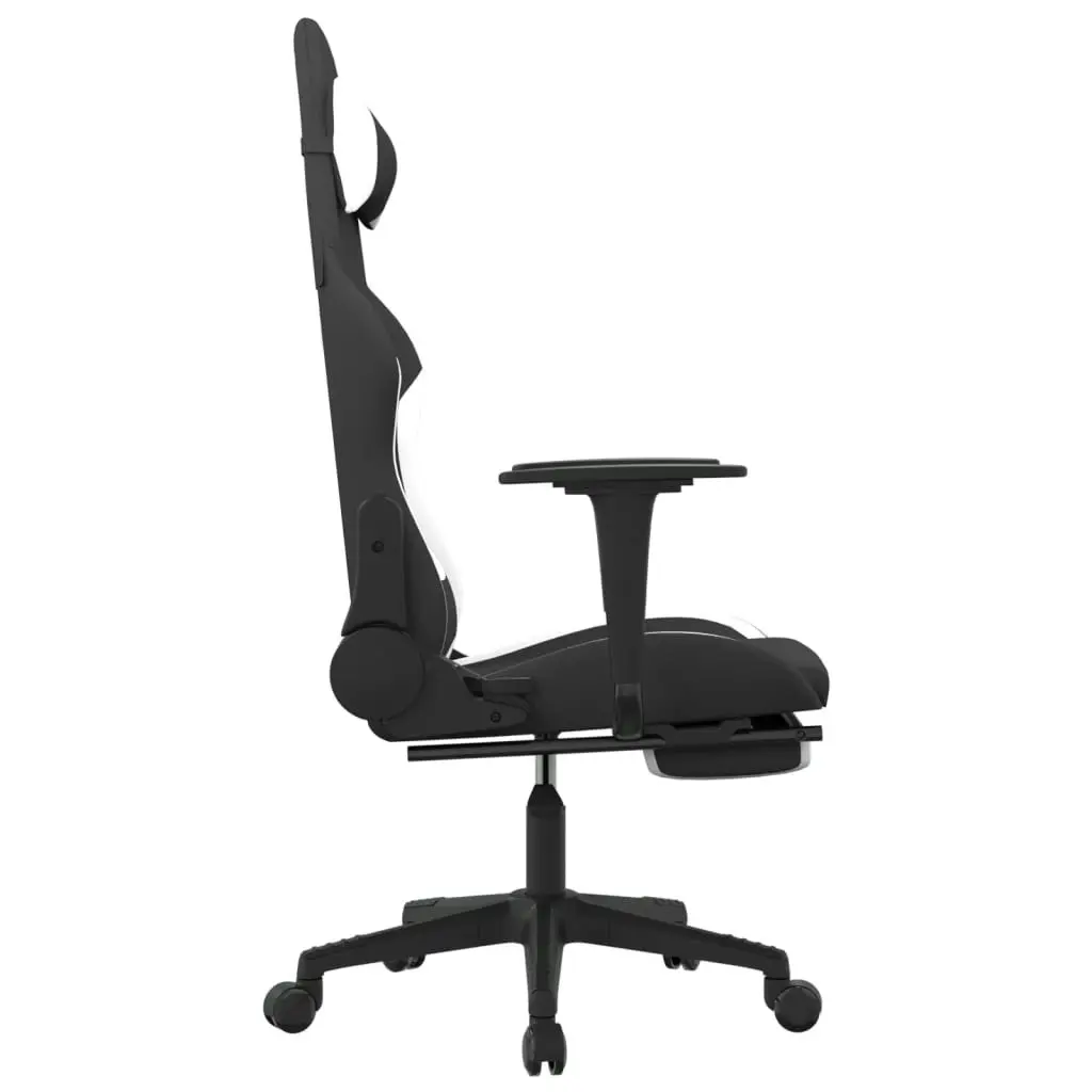 Massage Gaming Chair with Footrest Black and White Fabric 345508