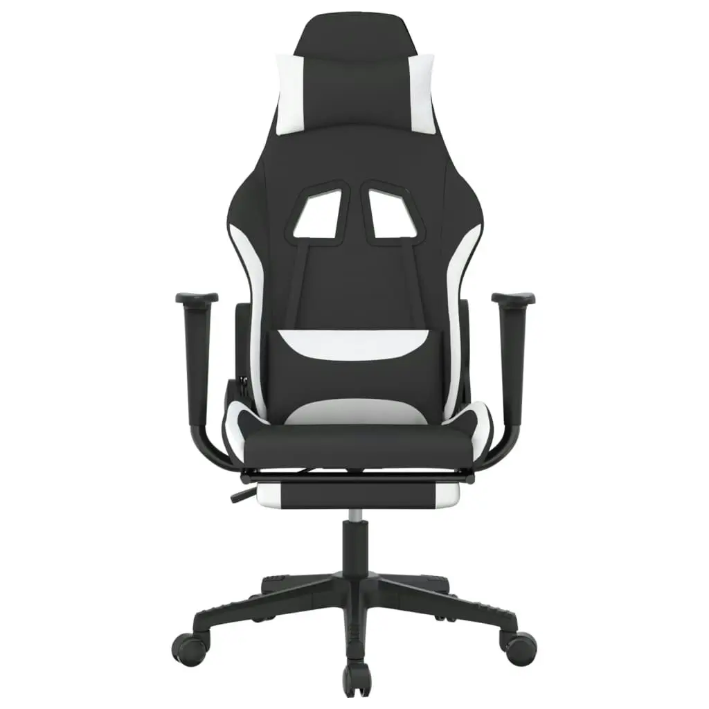 Massage Gaming Chair with Footrest Black and White Fabric 345508