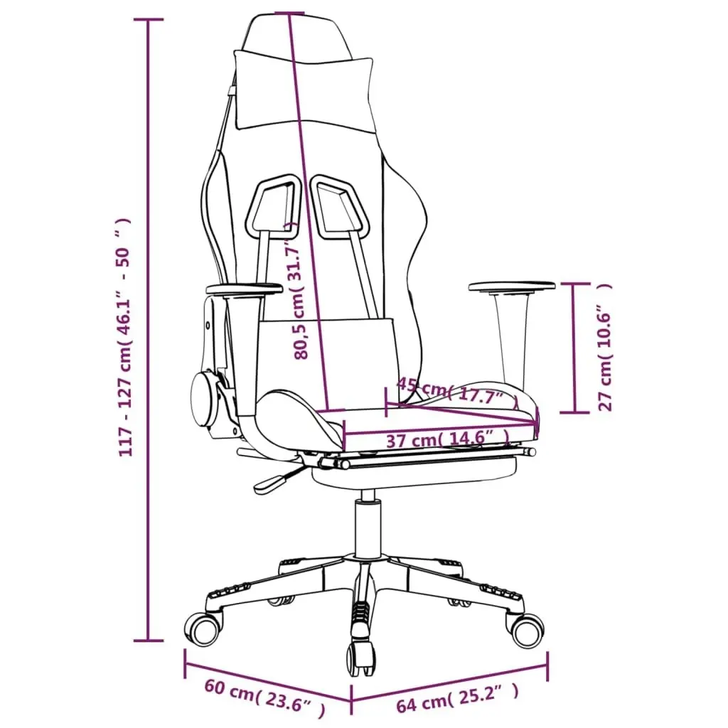 Massage Gaming Chair with Footrest Black and White Fabric 345508