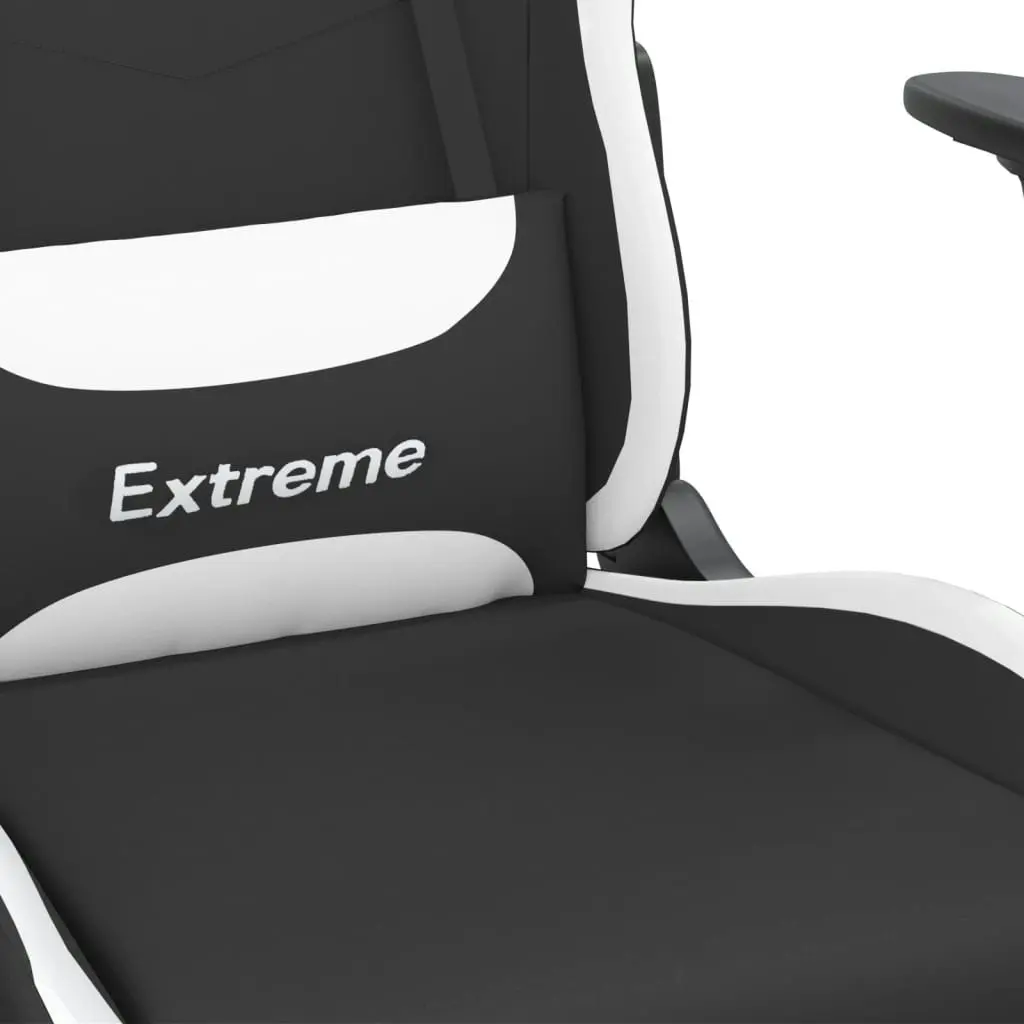 Massage Gaming Chair with Footrest Black and White Fabric 345488