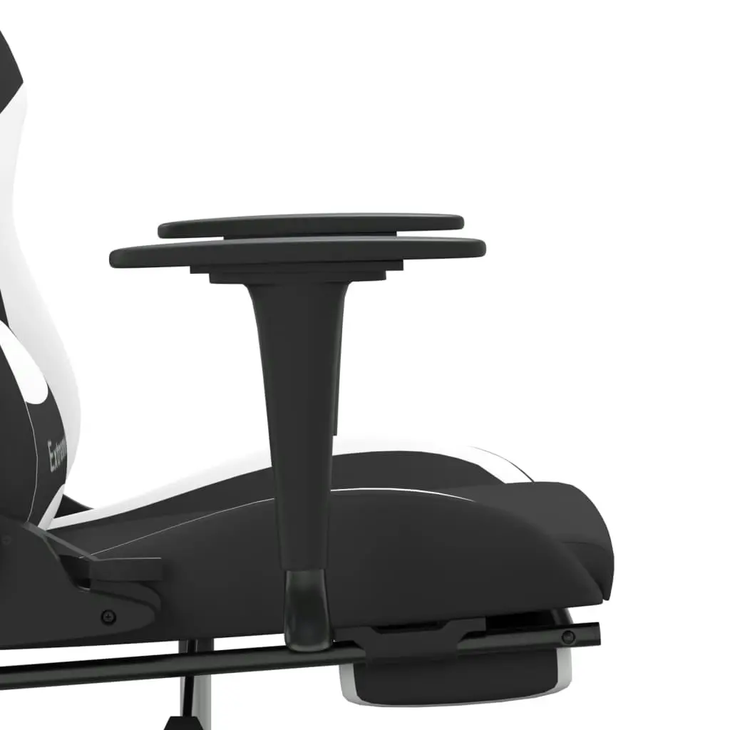 Massage Gaming Chair with Footrest Black and White Fabric 345488