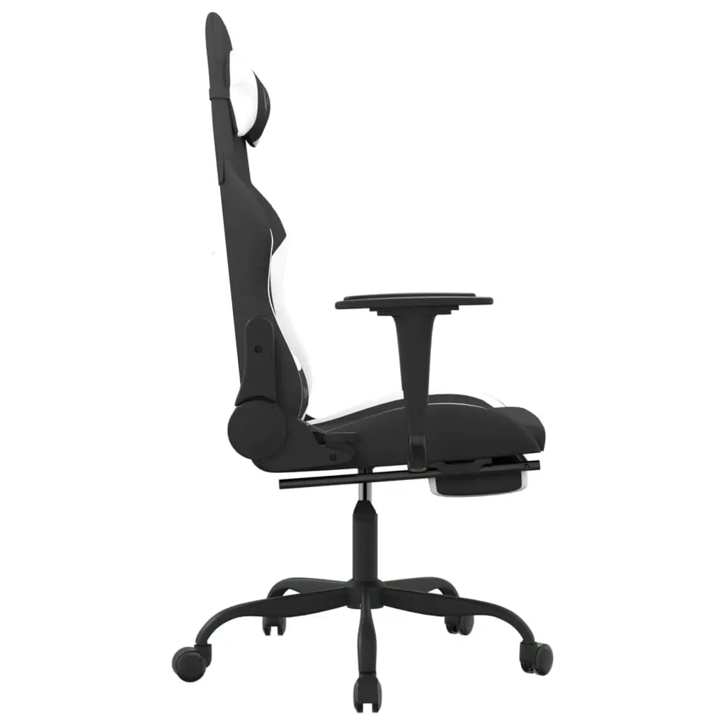 Massage Gaming Chair with Footrest Black and White Fabric 345488