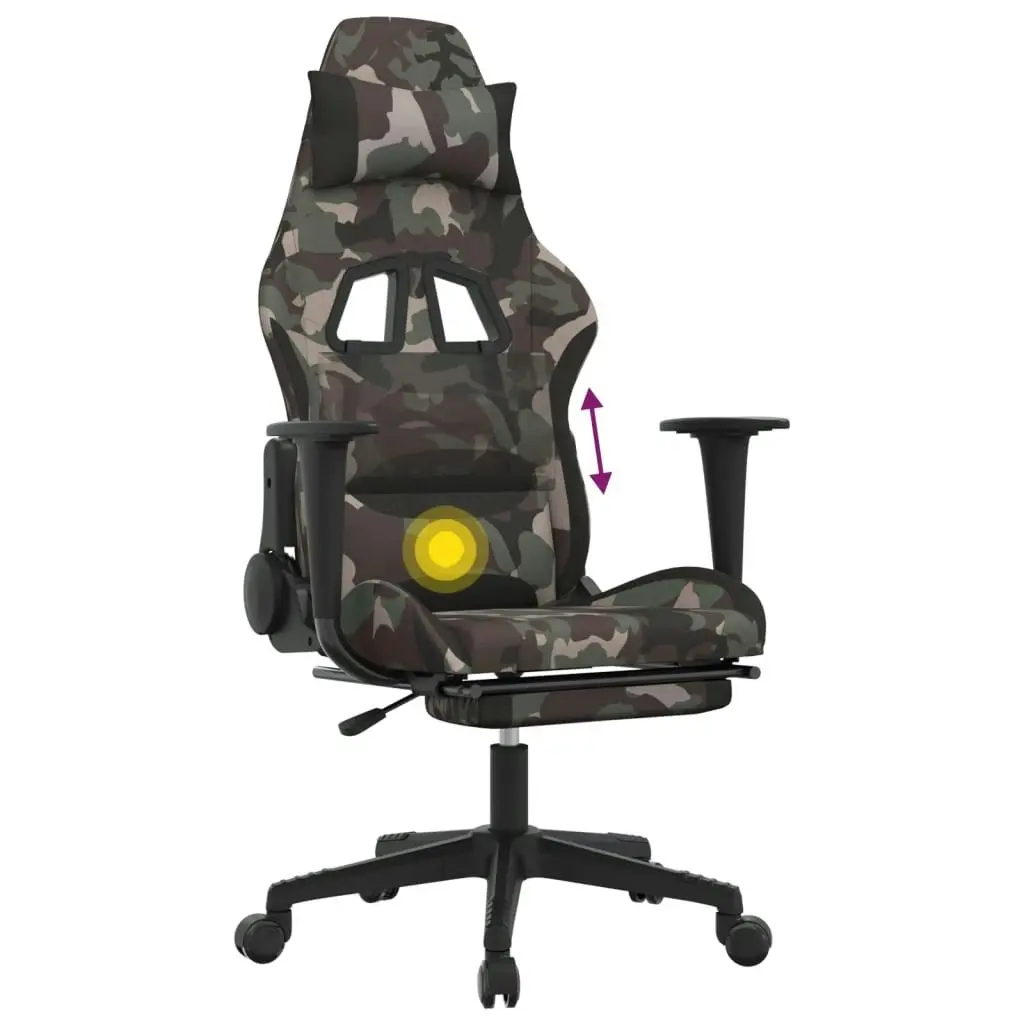 Massage Gaming Chair with Footrest Black and Camouflage Fabric 345510