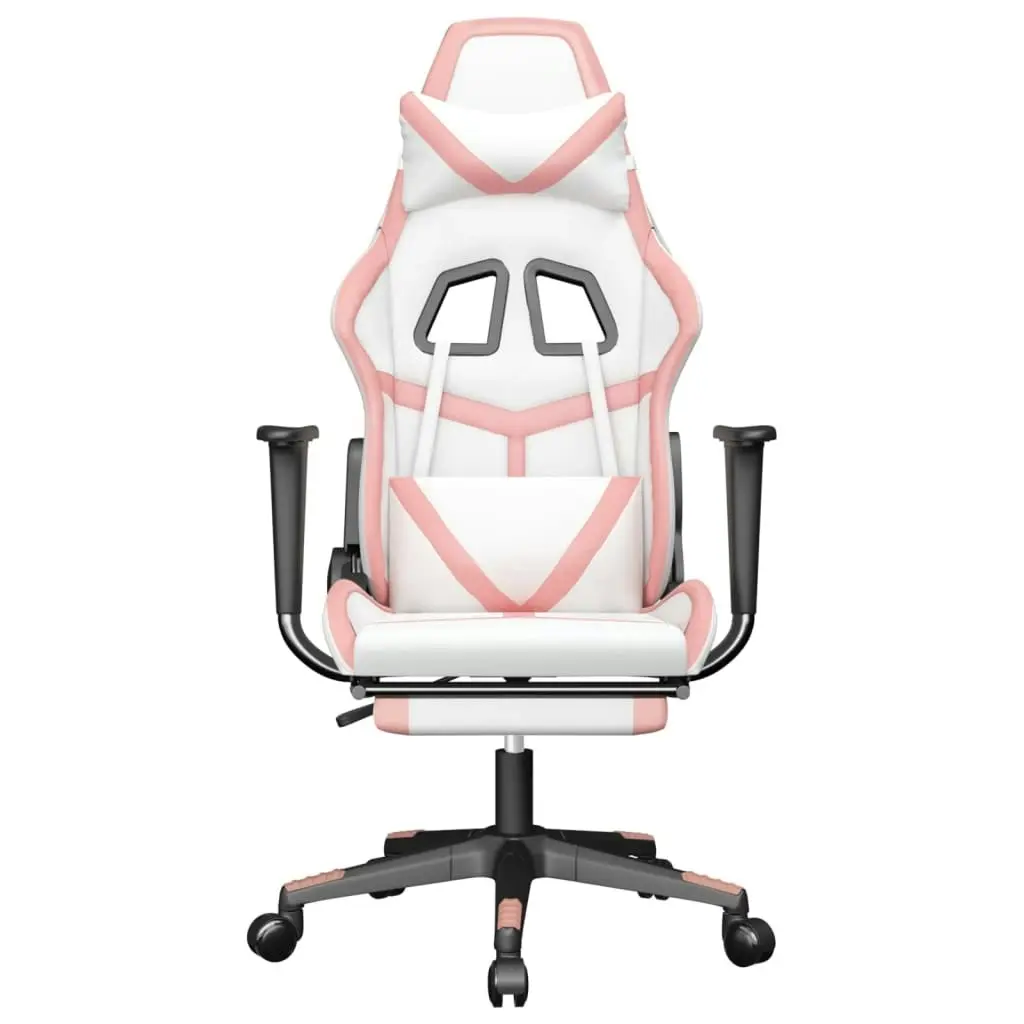 Massage Gaming Chair with Footrest White&Pink Faux Leather 345442