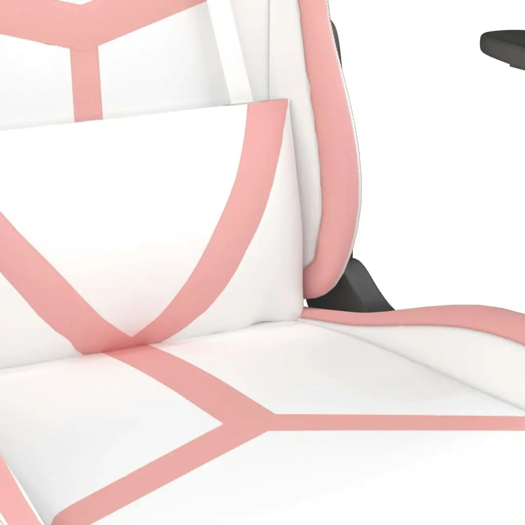 Massage Gaming Chair with Footrest White&Pink Faux Leather 345442