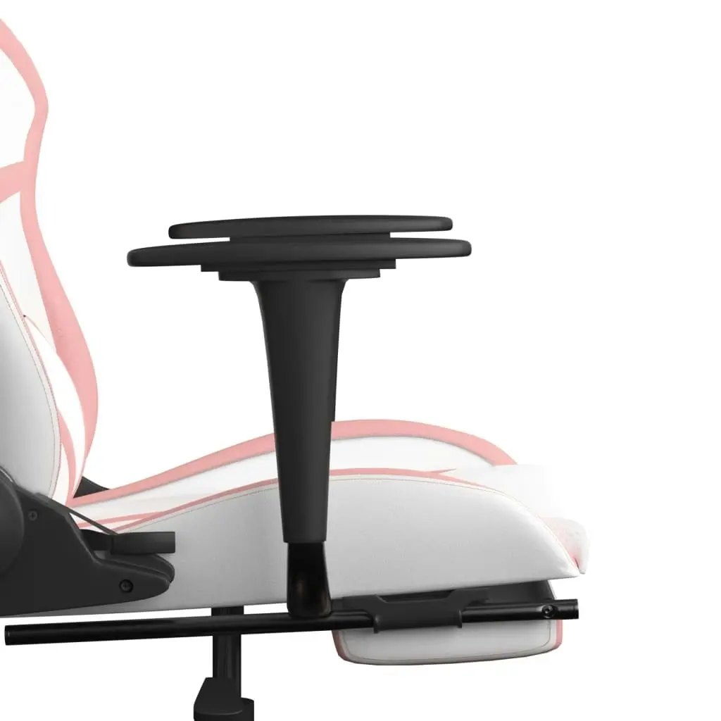 Massage Gaming Chair with Footrest White&Pink Faux Leather 345442