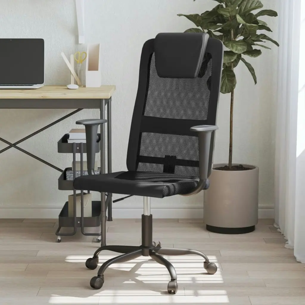 Office Chair Height Adjustable Black Mesh Fabric and Faux Leather 353019