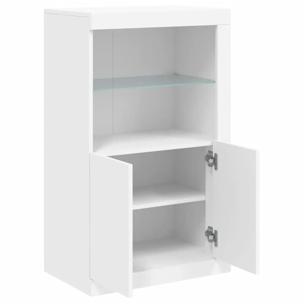 Side Cabinet with LED Lights White Engineered Wood 836623