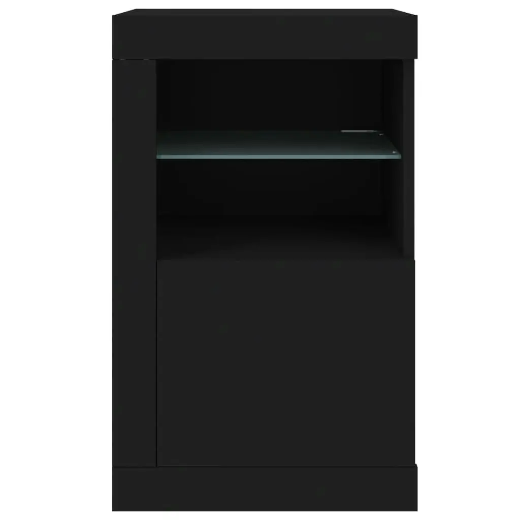 Side Cabinets with LED Lights 2 pcs Black Engineered Wood 836633