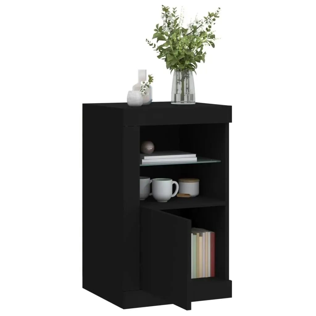 Side Cabinets with LED Lights 2 pcs Black Engineered Wood 836633