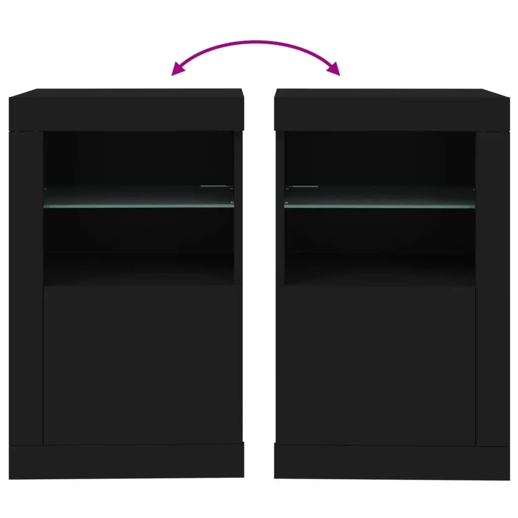 Side Cabinets with LED Lights 2 pcs Black Engineered Wood 836633