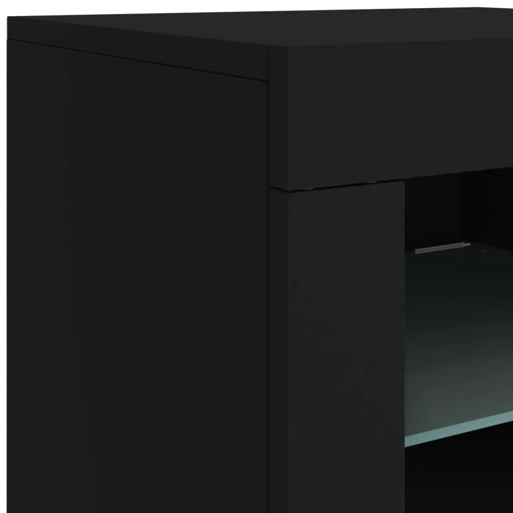 Side Cabinets with LED Lights 2 pcs Black Engineered Wood 836633